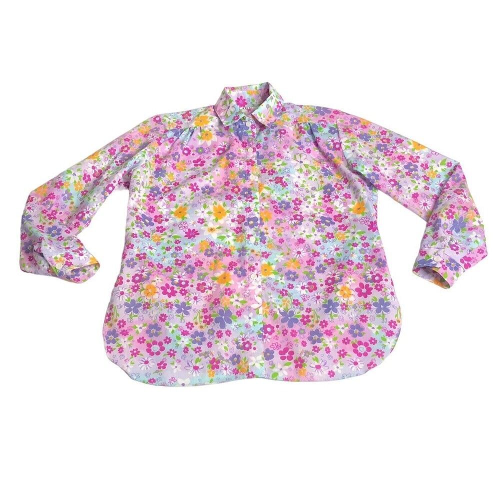 Vintage‎ All Hours Top Womens XS Floral Oversized Roll Tab Sleeve Button 80s USA